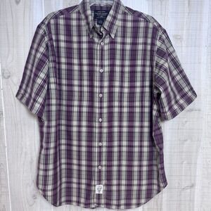 Ralph Lauren Polo Jeans Co Shirt Red & Brown Plaid Mens Sz L Cotton Short Sleeve